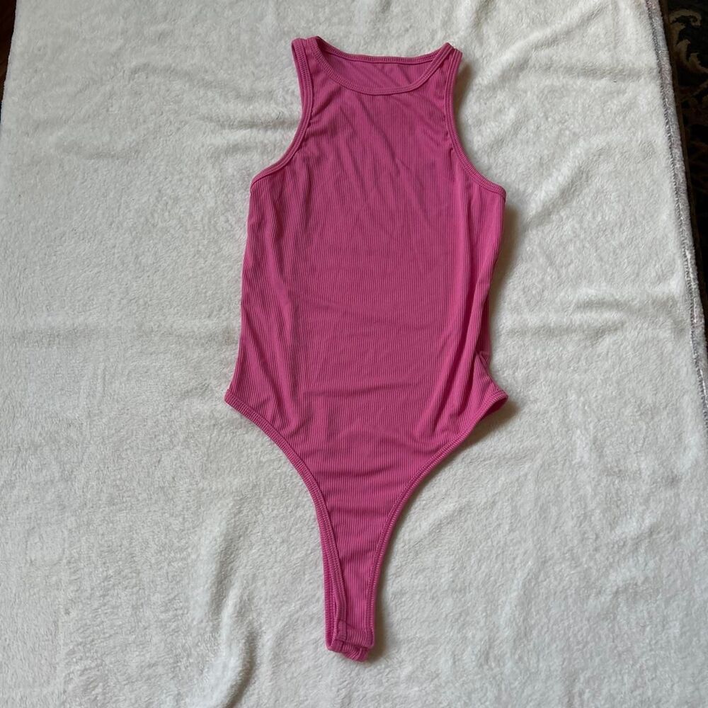 Pink ribbed bodysuit with high neck women's small like new